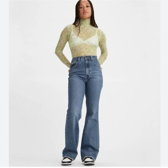 Levi's Denim - Levi's Premium 70's Flare Leg Jeans Distressed Raw Hem Hi-Rise Denim 25 Women